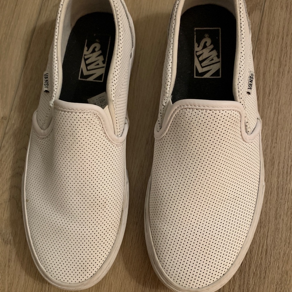 Vans perforated white slip on